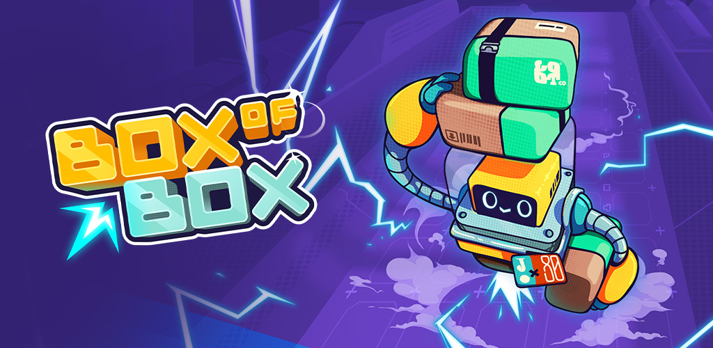 BoxofBox — a robot made of stacked boxes flying through a neon city